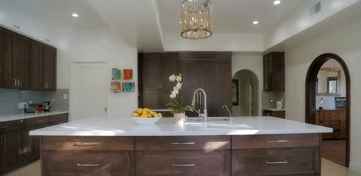 Cabinet refacing project with updated kitchen cabinets and island in Sarasota, FL