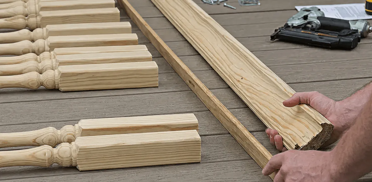 Handrail installation materials and wood components for stair rail work in Sarasota, FL